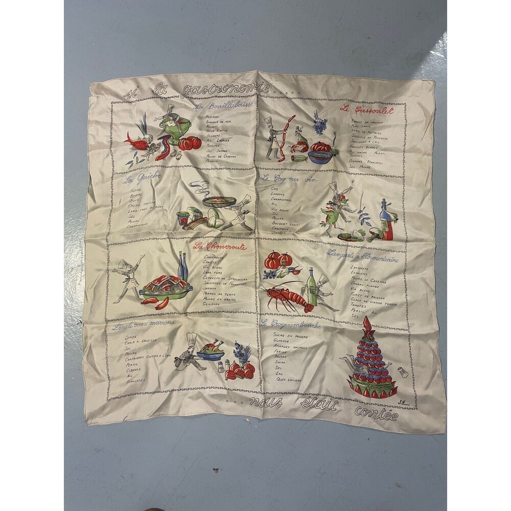 vintage french “recipe” silk scarf